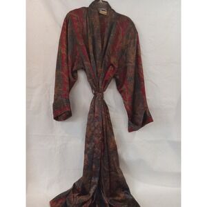 Vintage 80,s Body Drama Angora Paisley Print Kimono Robe M Burgundy Blue